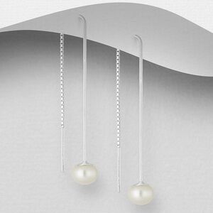 925 Sterling Silver Threader Earrings Decorated with Freshwater Pearls‎